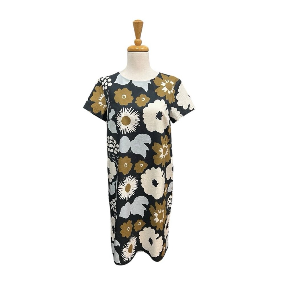 Marimekko Kukkatori Floral Dress Size 34 US Size XS Black and Green